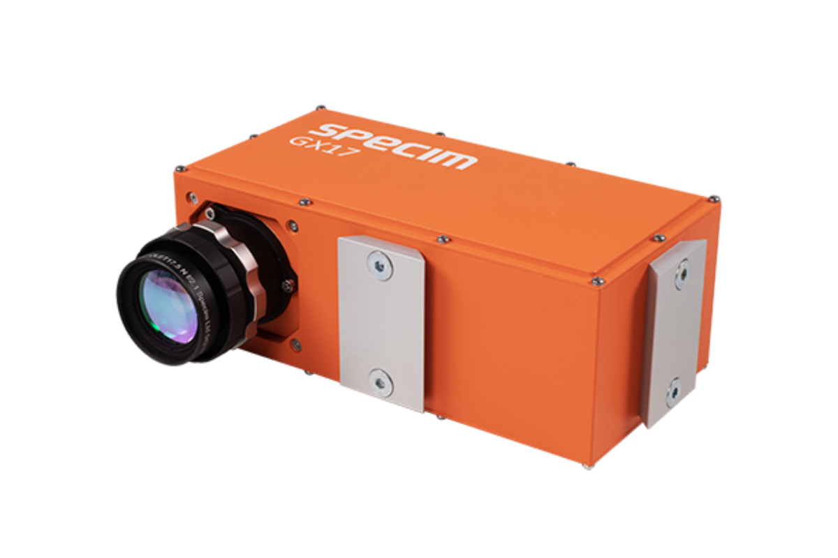 Specim GX17 NIR hyperspectral camera front view with mounted objective lens