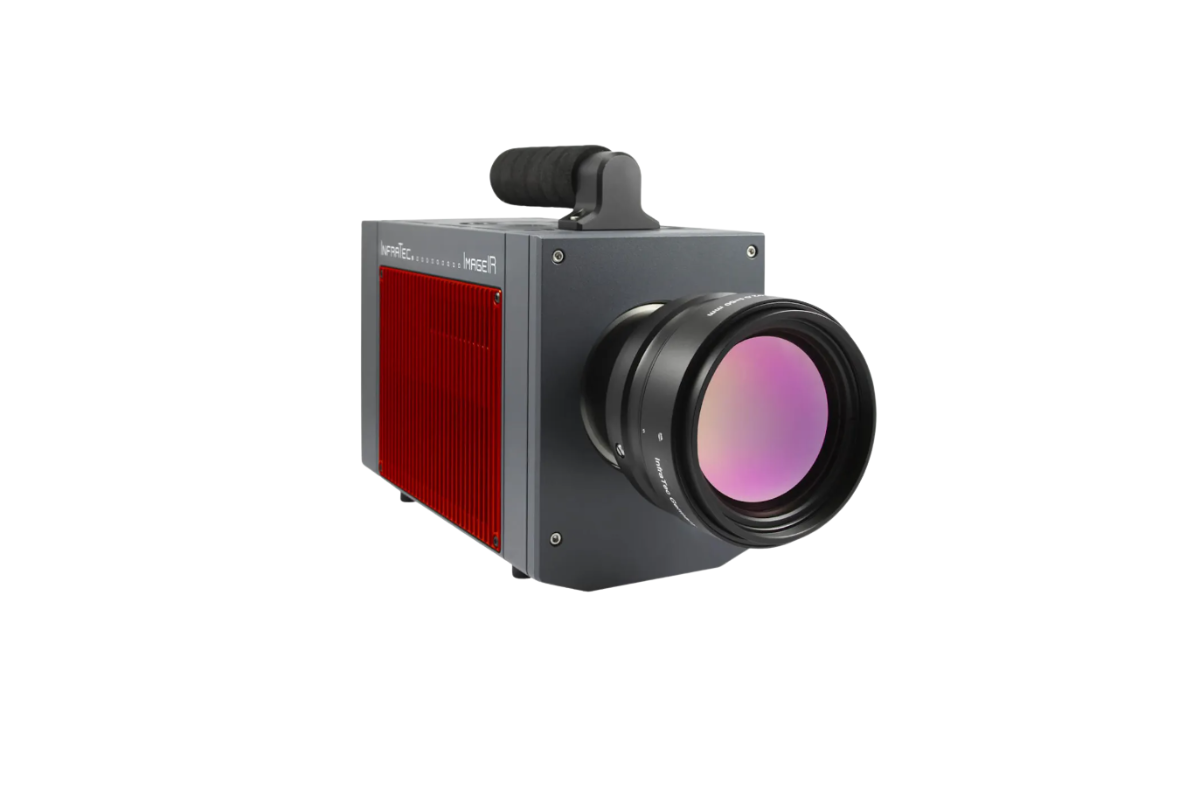 InfraTec ImageIR 10300 camera with mounted objective lens, side view
