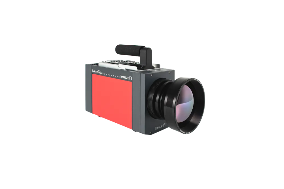 InfraTec ImageIR 9800 infrared camera with lens, side view