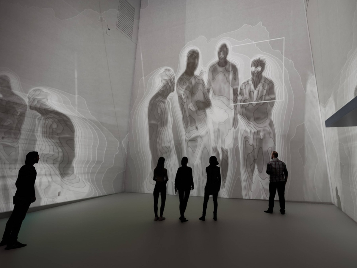 Image of spectral subjects installation with viewers standing in front