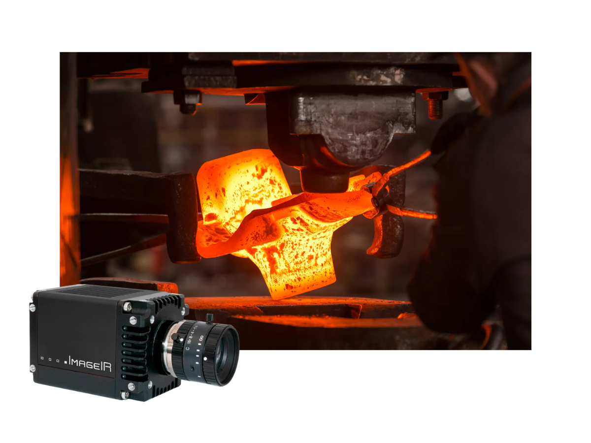 InfraTec ImageIR 8100 camera with image of someone working with hot metal