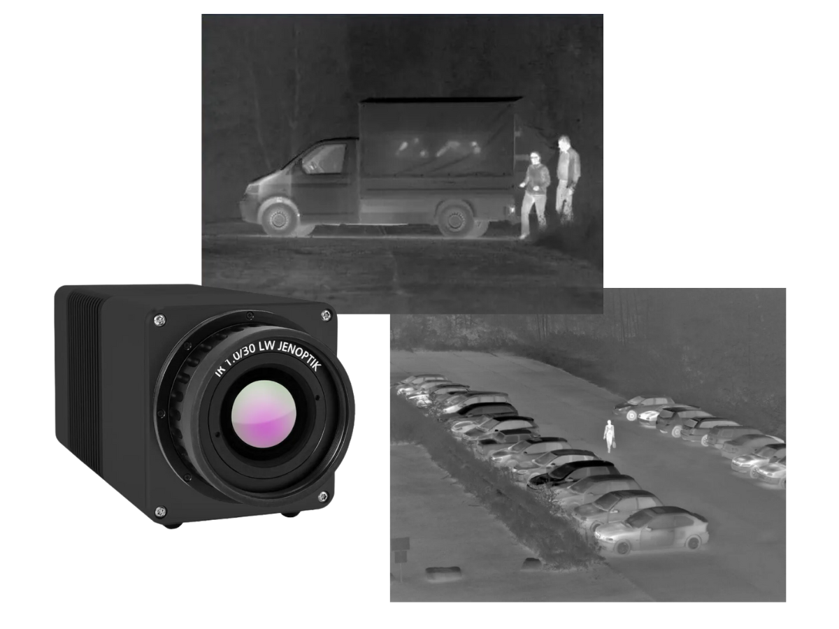 InfraTec VarioCAM HD head security 900 camera with two long wave surveillance images of people 
