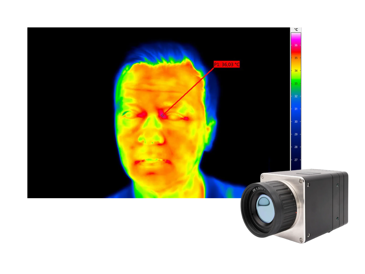 VarioCAM HDx head S camera beside thermal image of a person's face