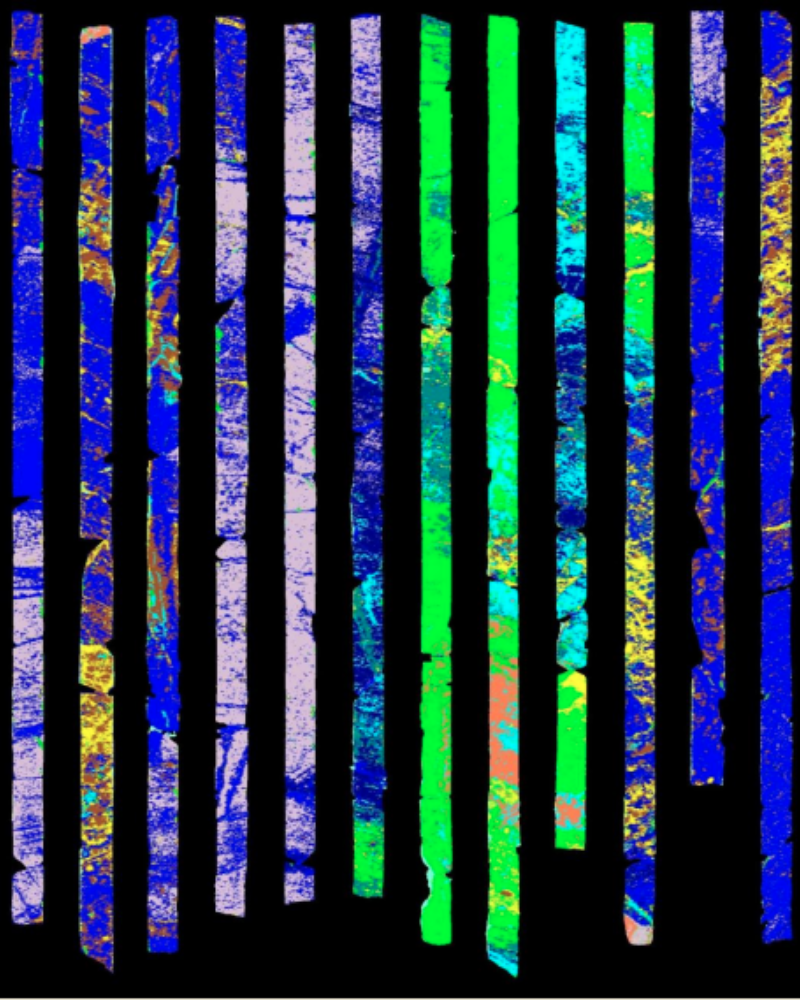 Drill core imaged with hyperspectral imaging