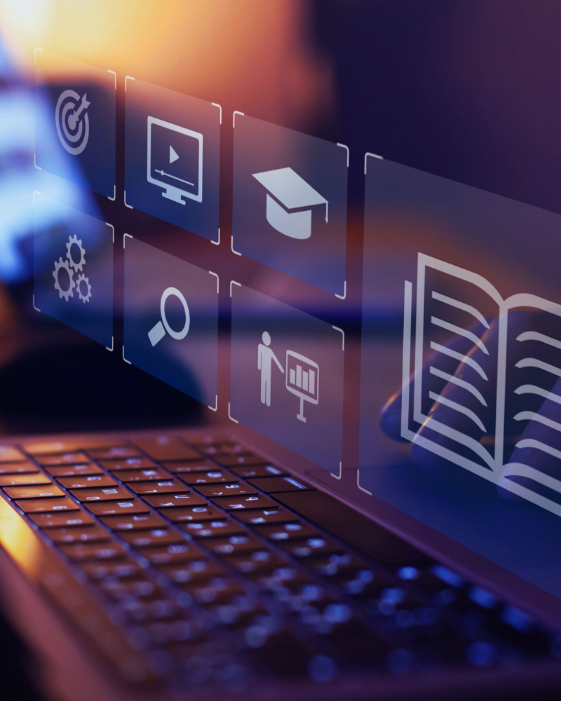 Laptop open with various options to select to access information